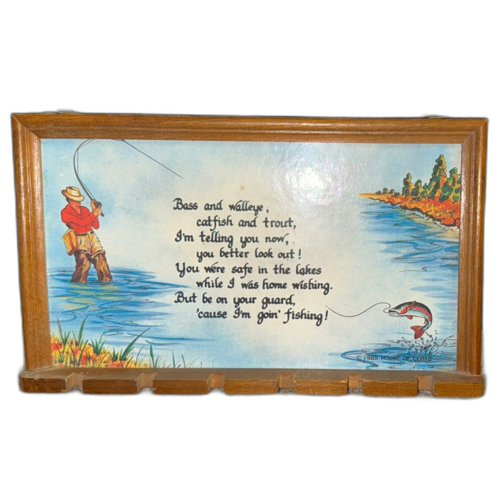 Vintage 1985 House of Lloyd Fishing Wall Plaque Bass Walleye Lure Holder